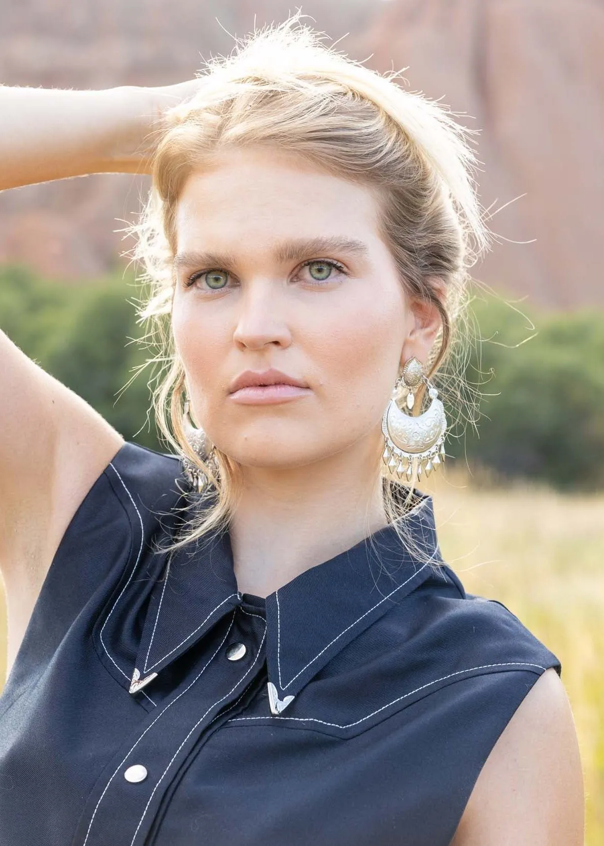 Indiana Romper | Western Romper with Silver Collar-tips in Navy