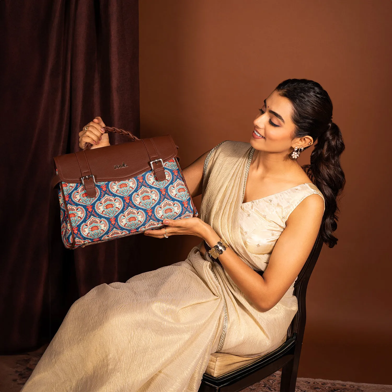 Konkona Heritage Satchel Bag - Kovil Blue