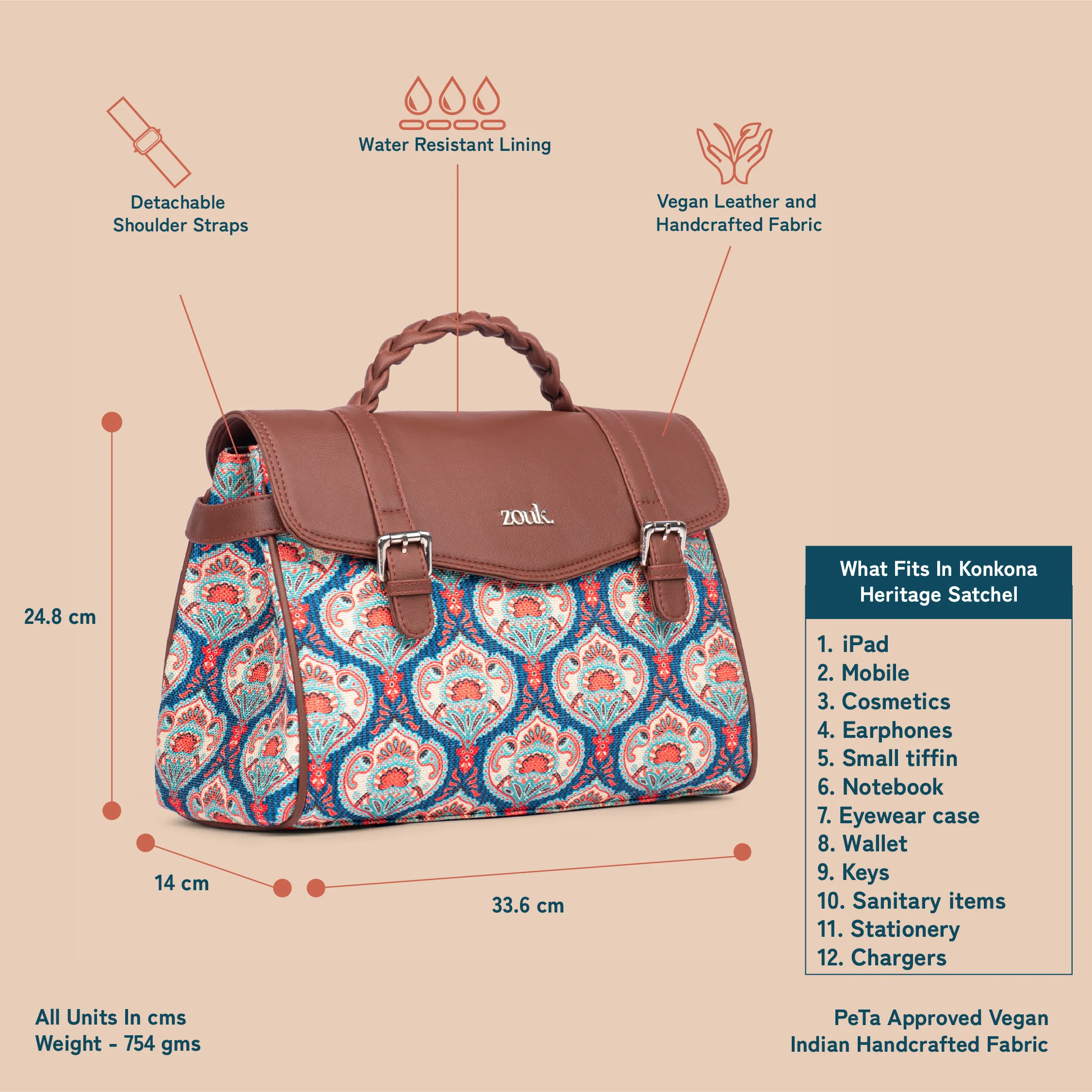 Konkona Heritage Satchel Bag - Kovil Blue