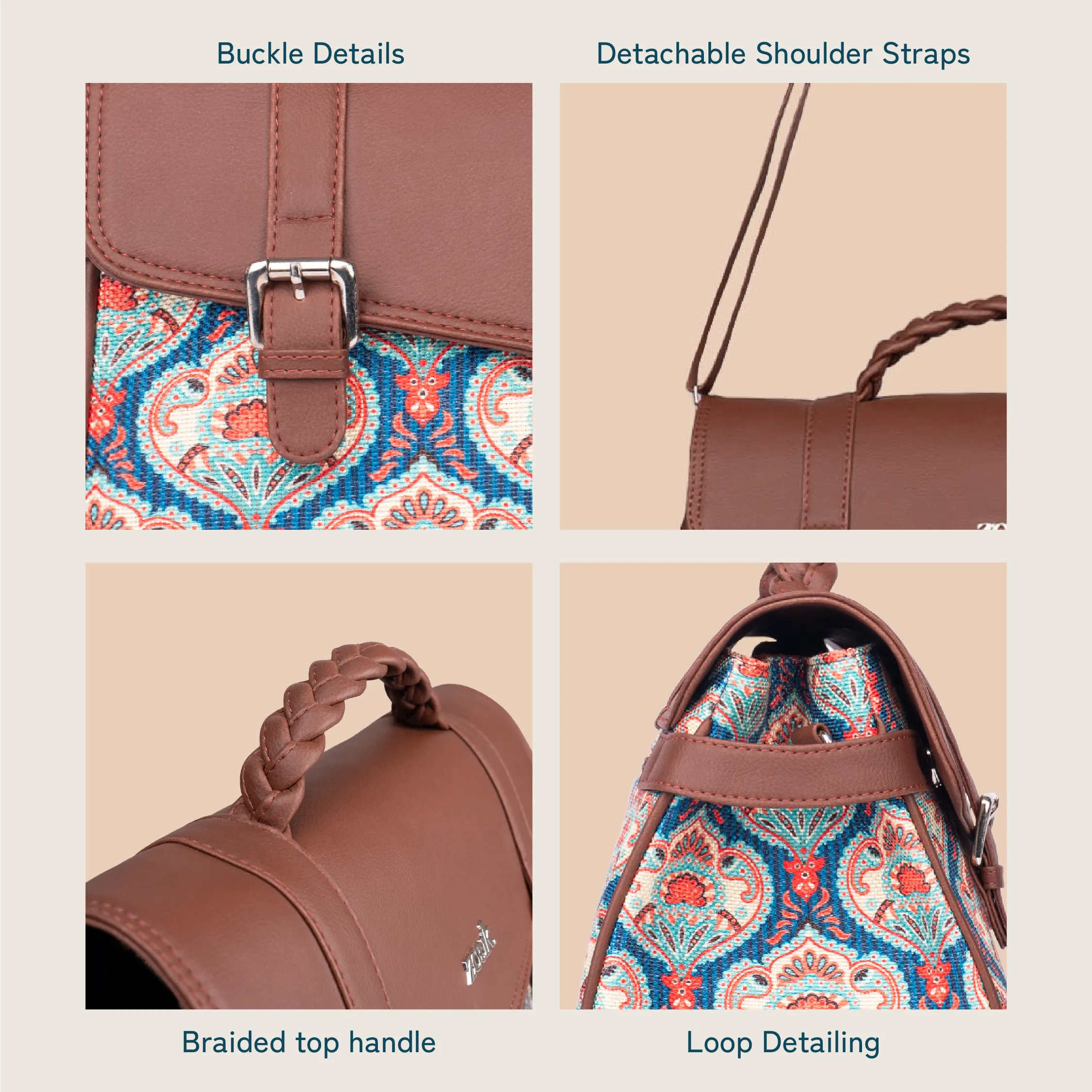 Konkona Heritage Satchel Bag - Kovil Blue