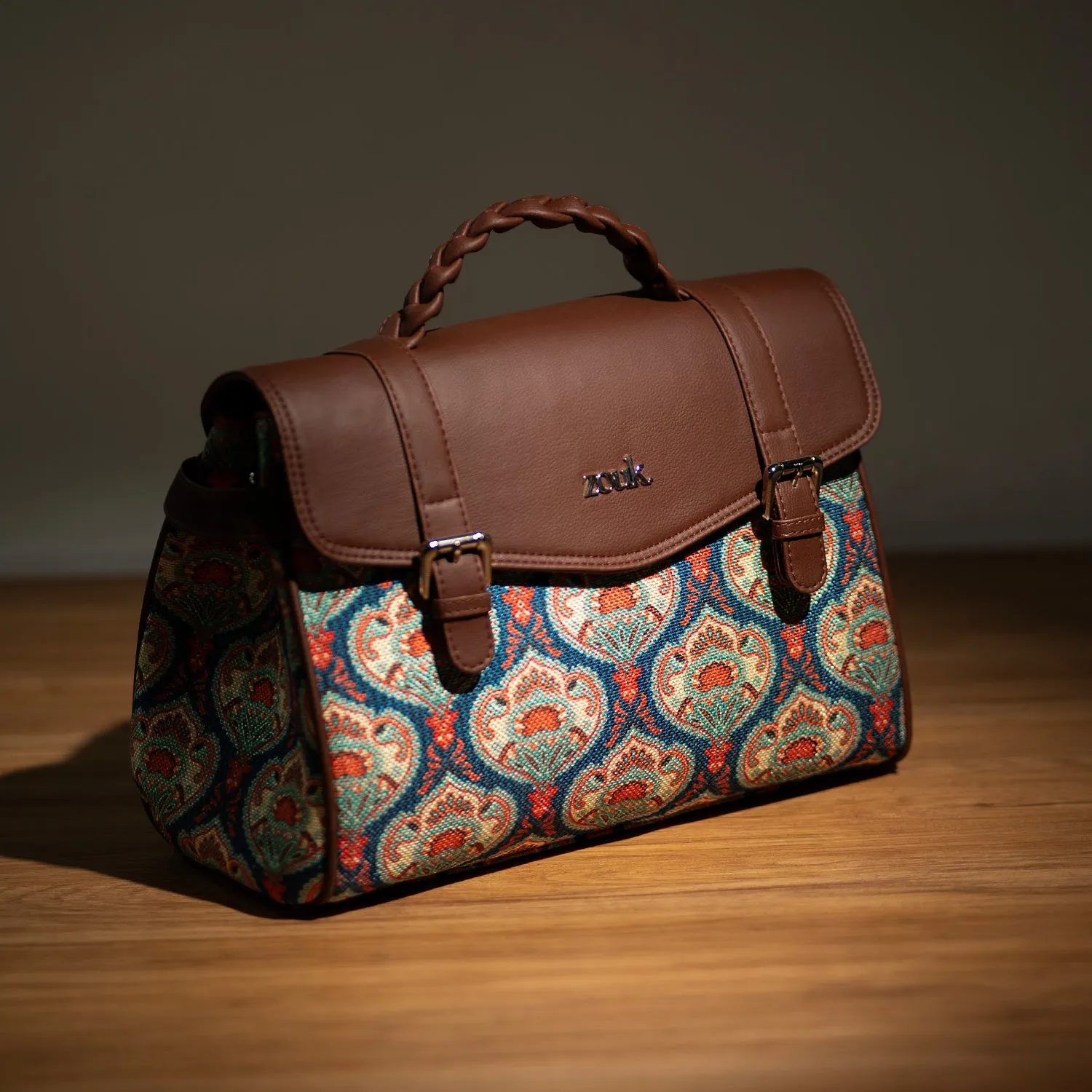 Konkona Heritage Satchel Bag - Kovil Blue
