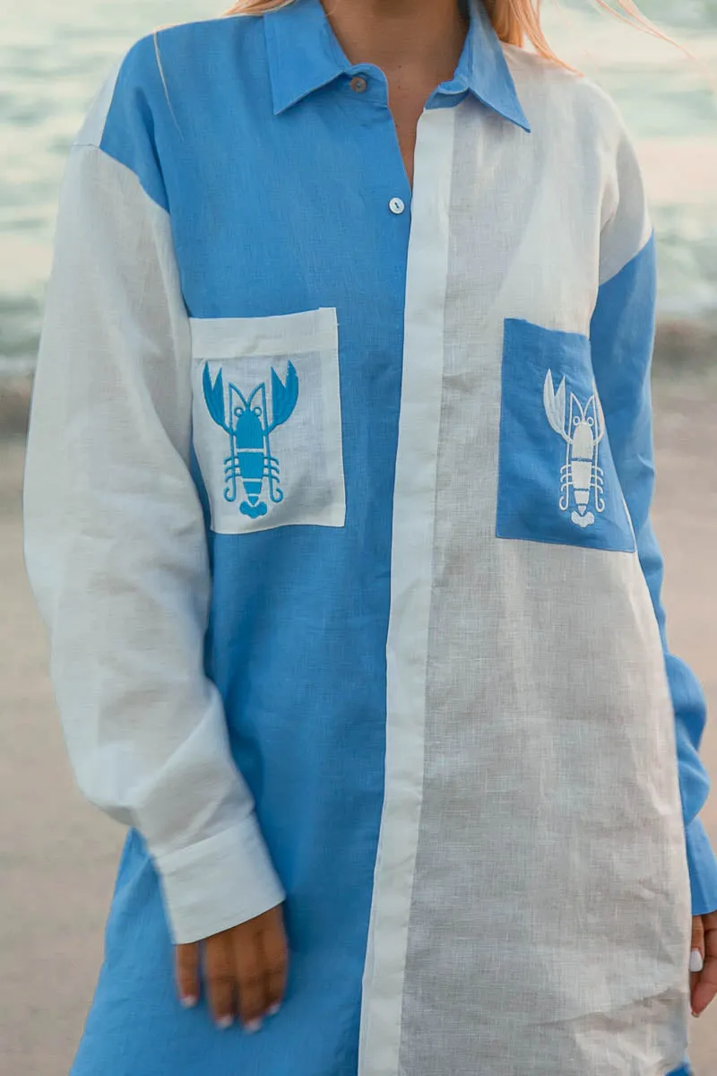 Lobster Linen Dress - Long Sleeve