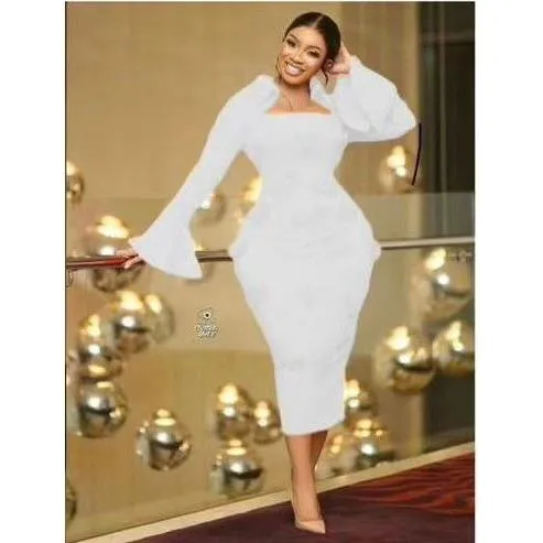 Long Sleeve Square Neck Butterfly Bodycon Dress