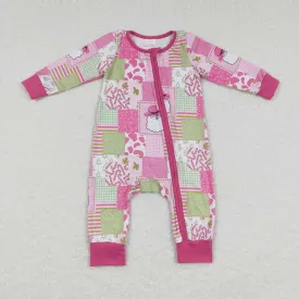 LR0722  baby girl Santa Claus Plaid zipper romper