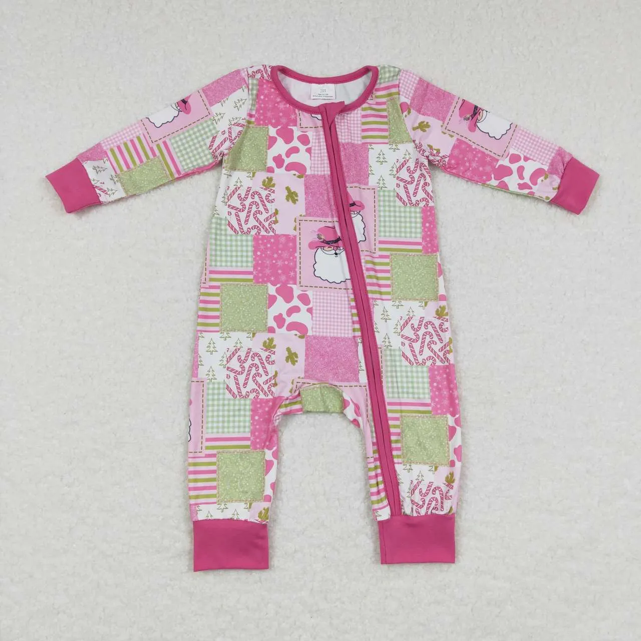 LR0722  baby girl Santa Claus Plaid zipper romper