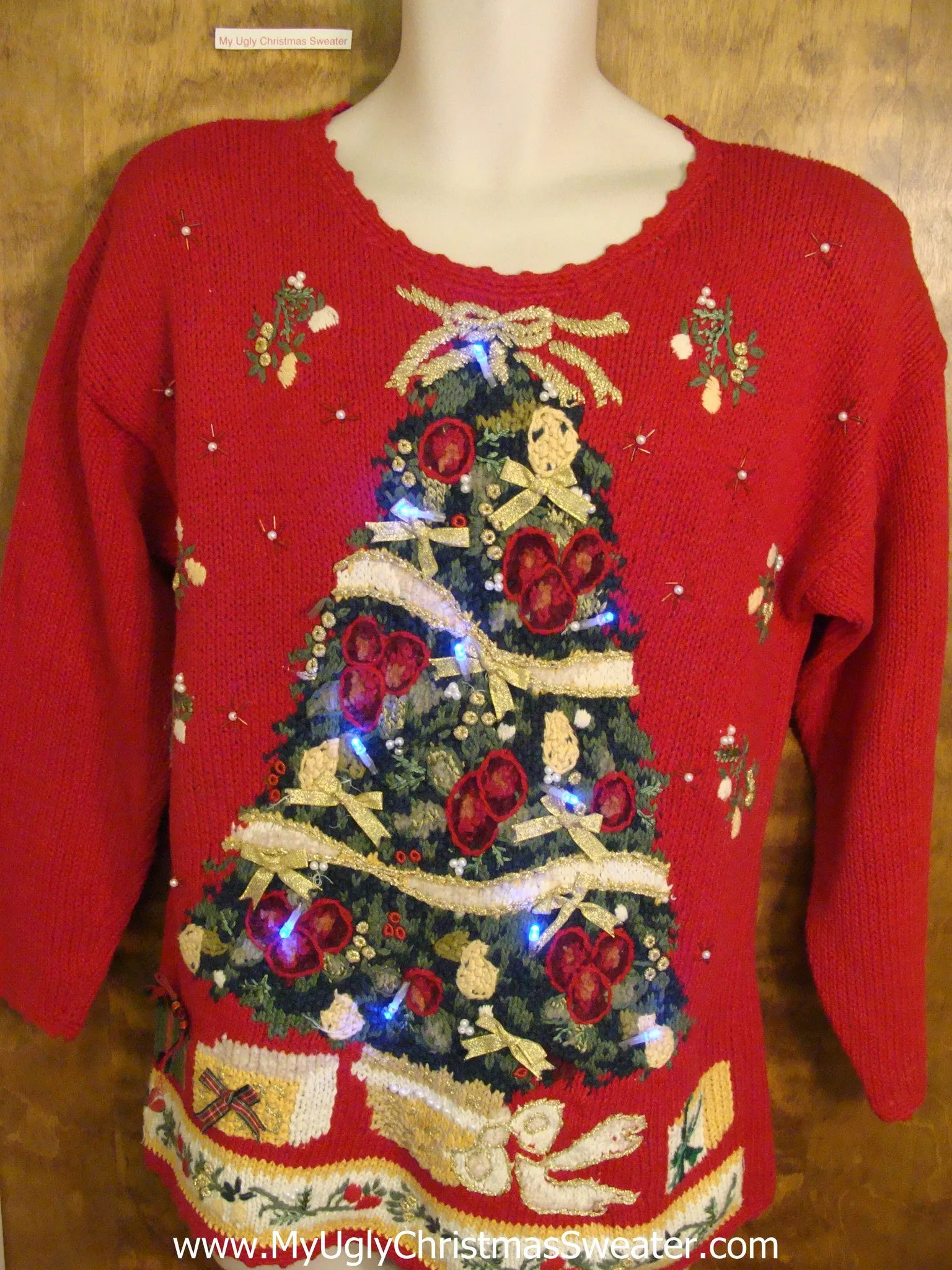 Massive Tree on a Red Light Up Ugly Xmas Sweater