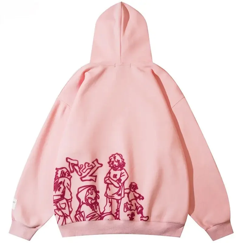 Men Streetwear Pink Hoodie Sweatshirt