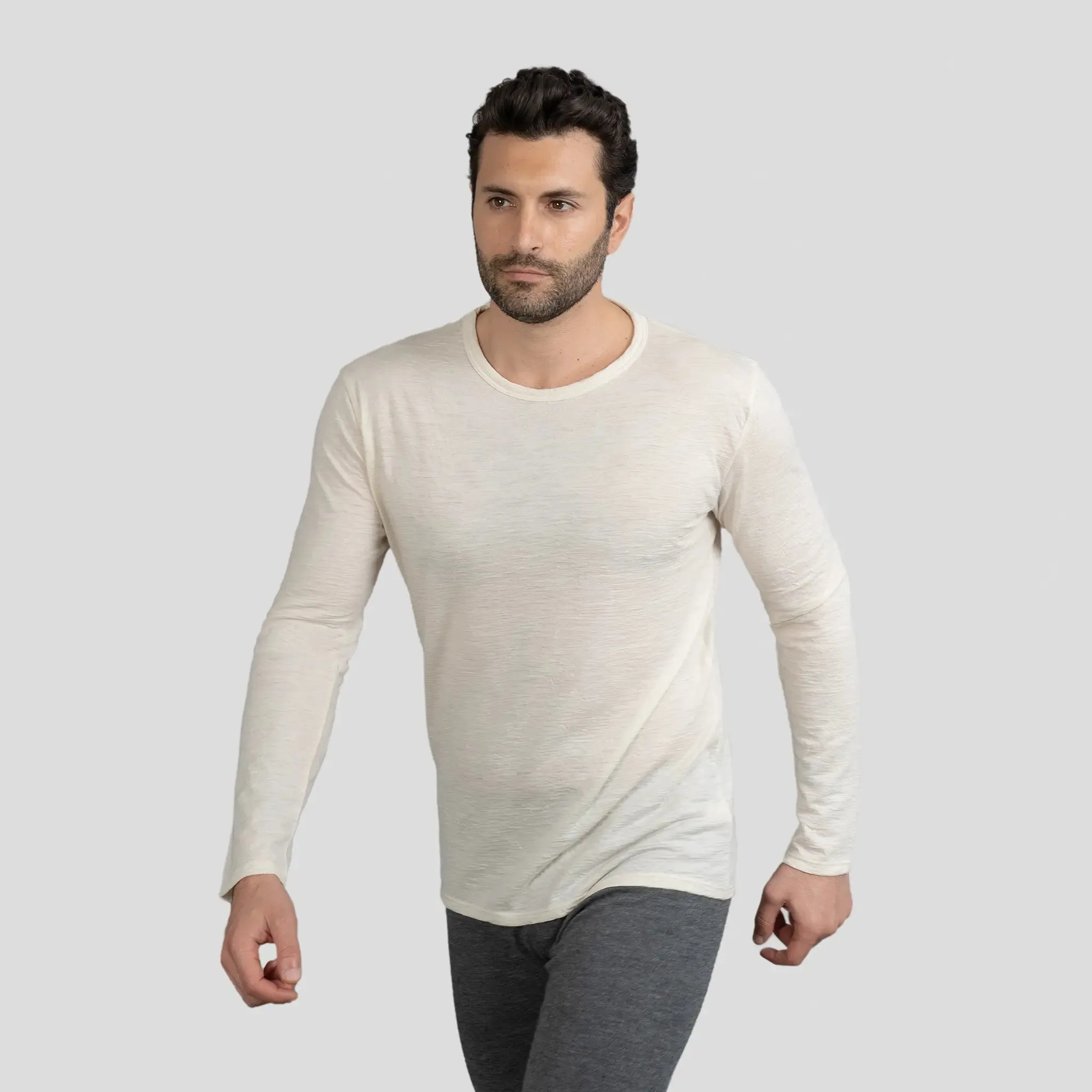 Men's Alpaca Wool Long Sleeve Base Layer: 160 Ultralight