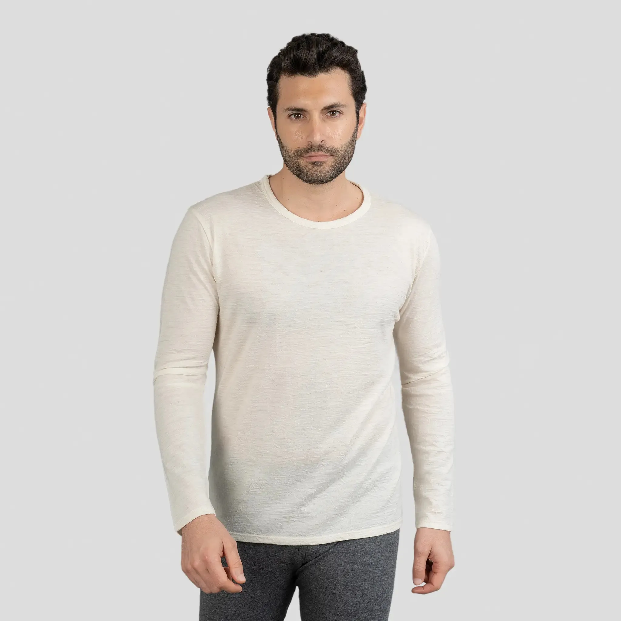 Men's Alpaca Wool Long Sleeve Base Layer: 160 Ultralight