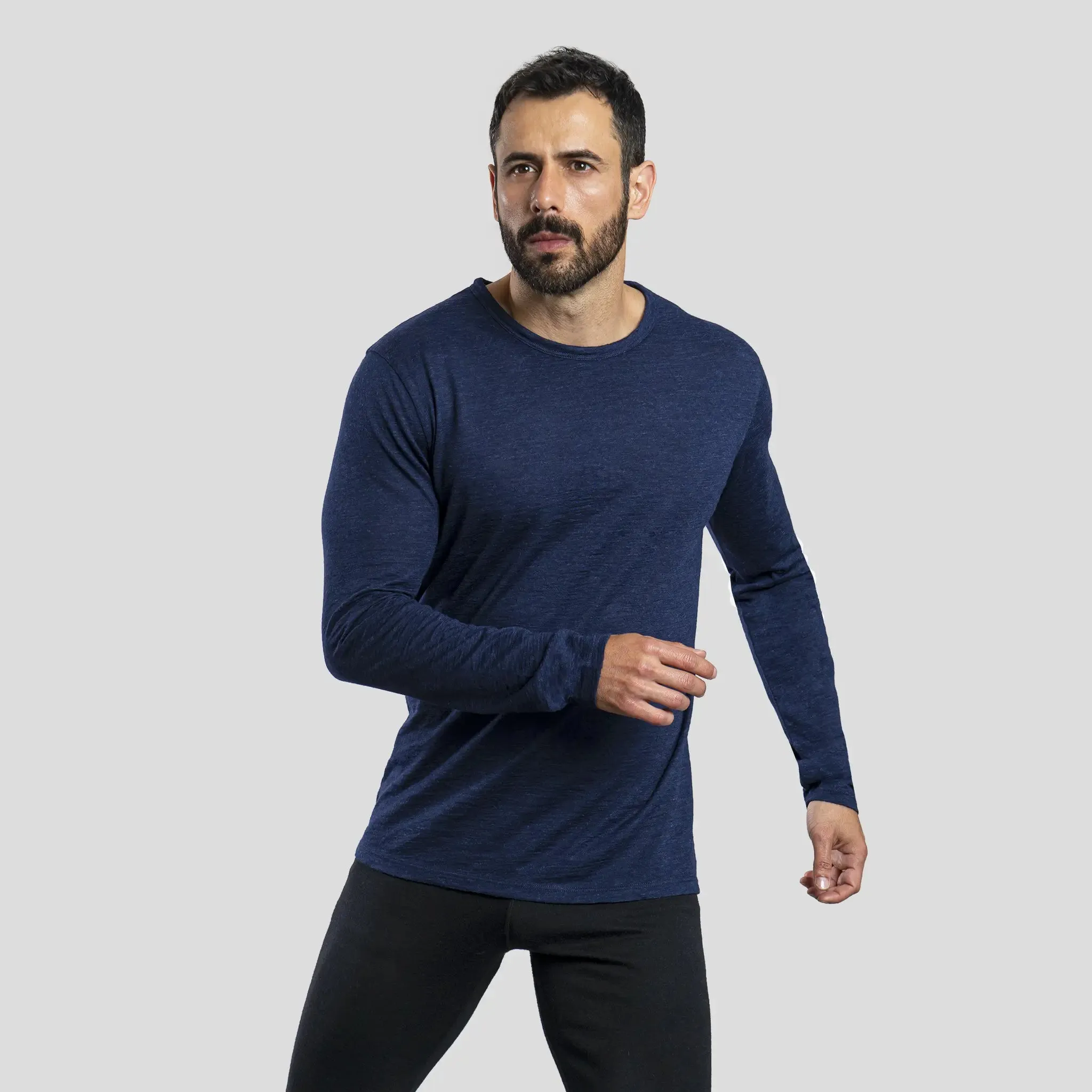 Men's Alpaca Wool Long Sleeve Base Layer: 160 Ultralight