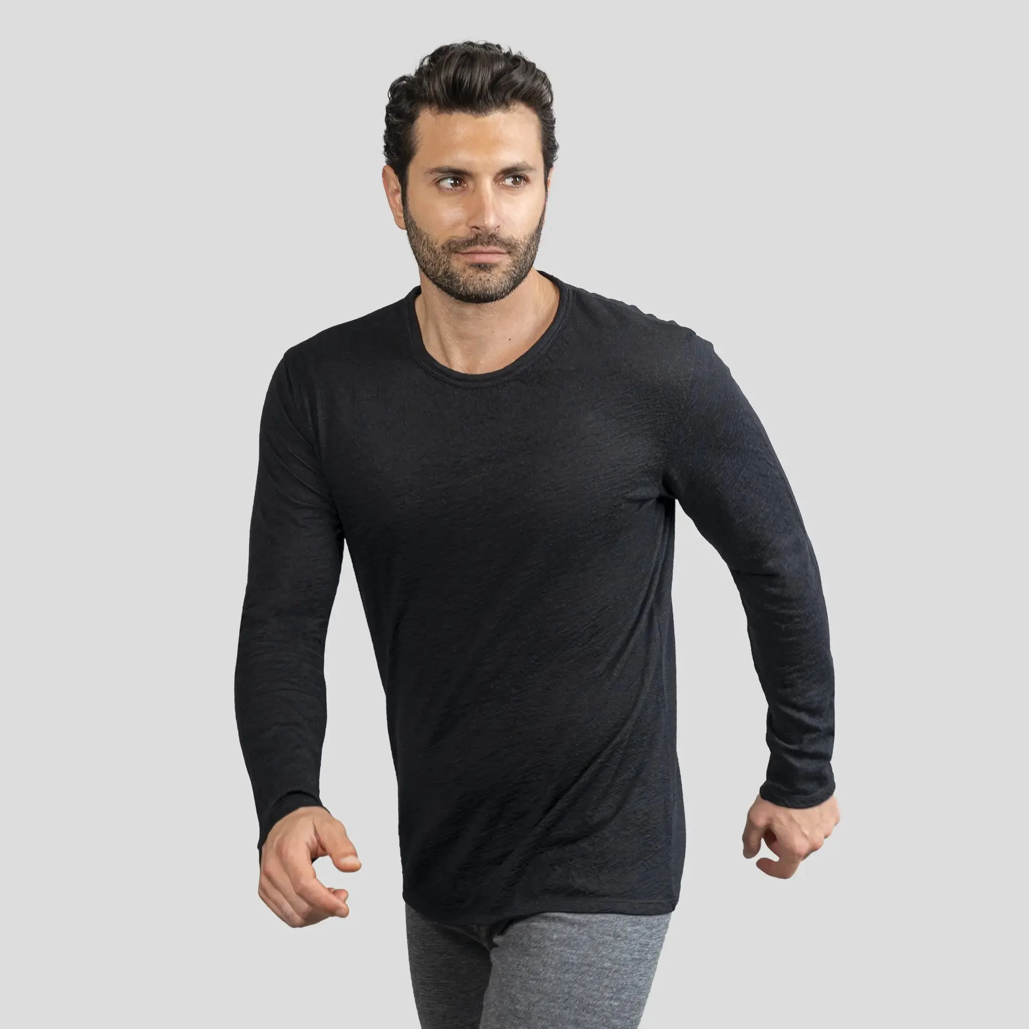 Men's Alpaca Wool Long Sleeve Base Layer: 160 Ultralight
