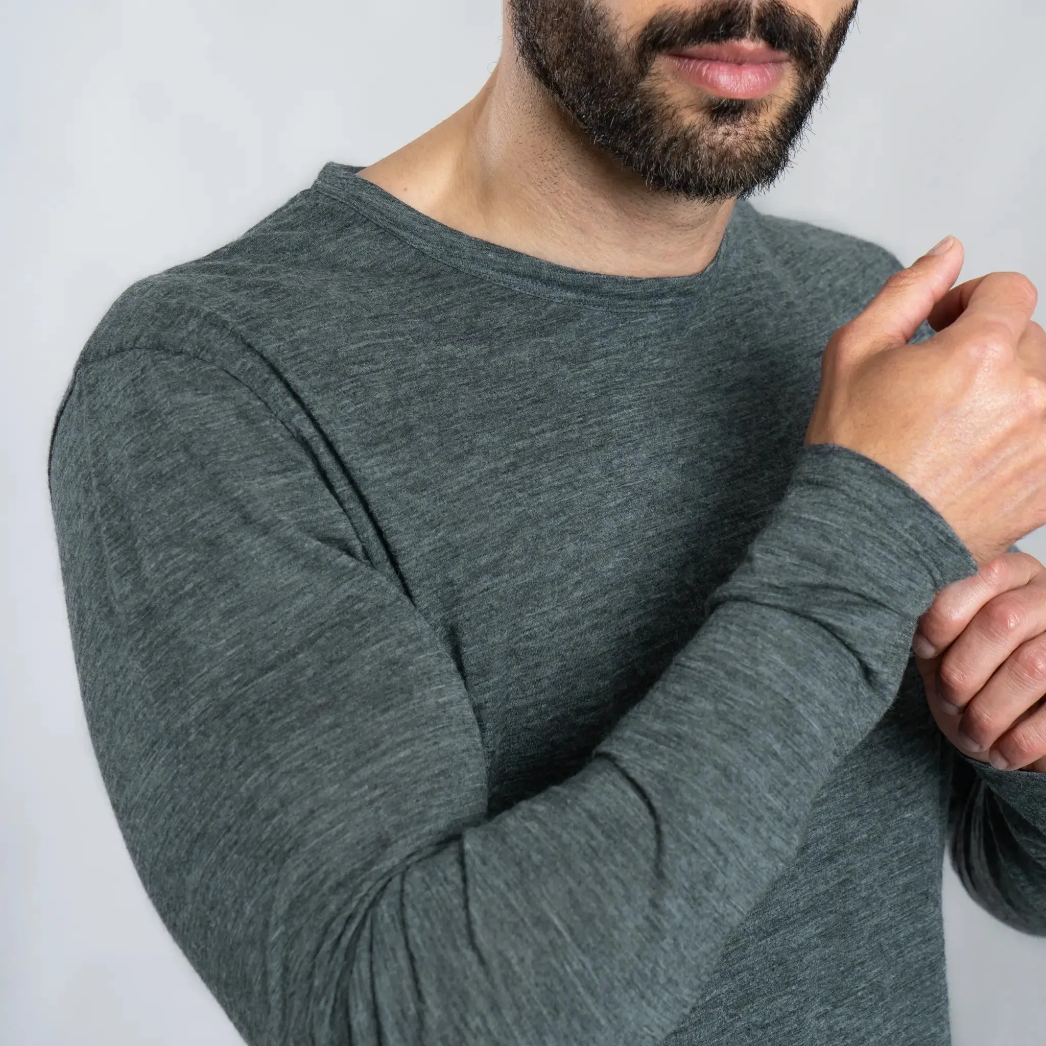 Men's Alpaca Wool Long Sleeve Base Layer: 160 Ultralight