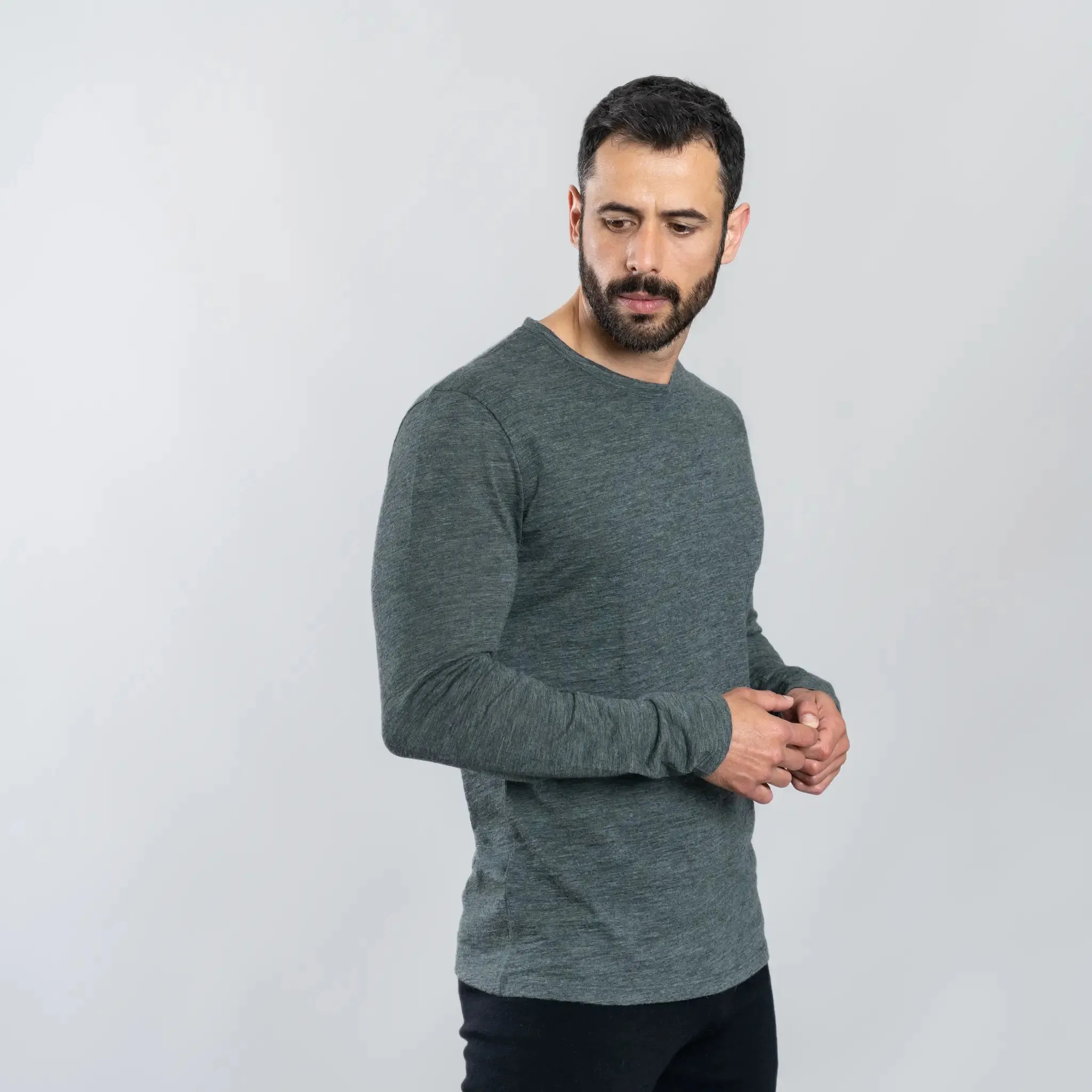 Men's Alpaca Wool Long Sleeve Base Layer: 160 Ultralight