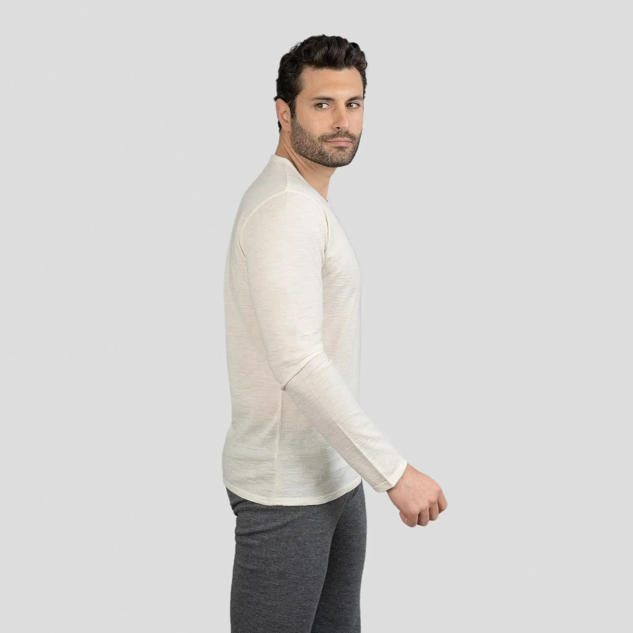 Men's Alpaca Wool Long Sleeve Base Layer: 160 Ultralight
