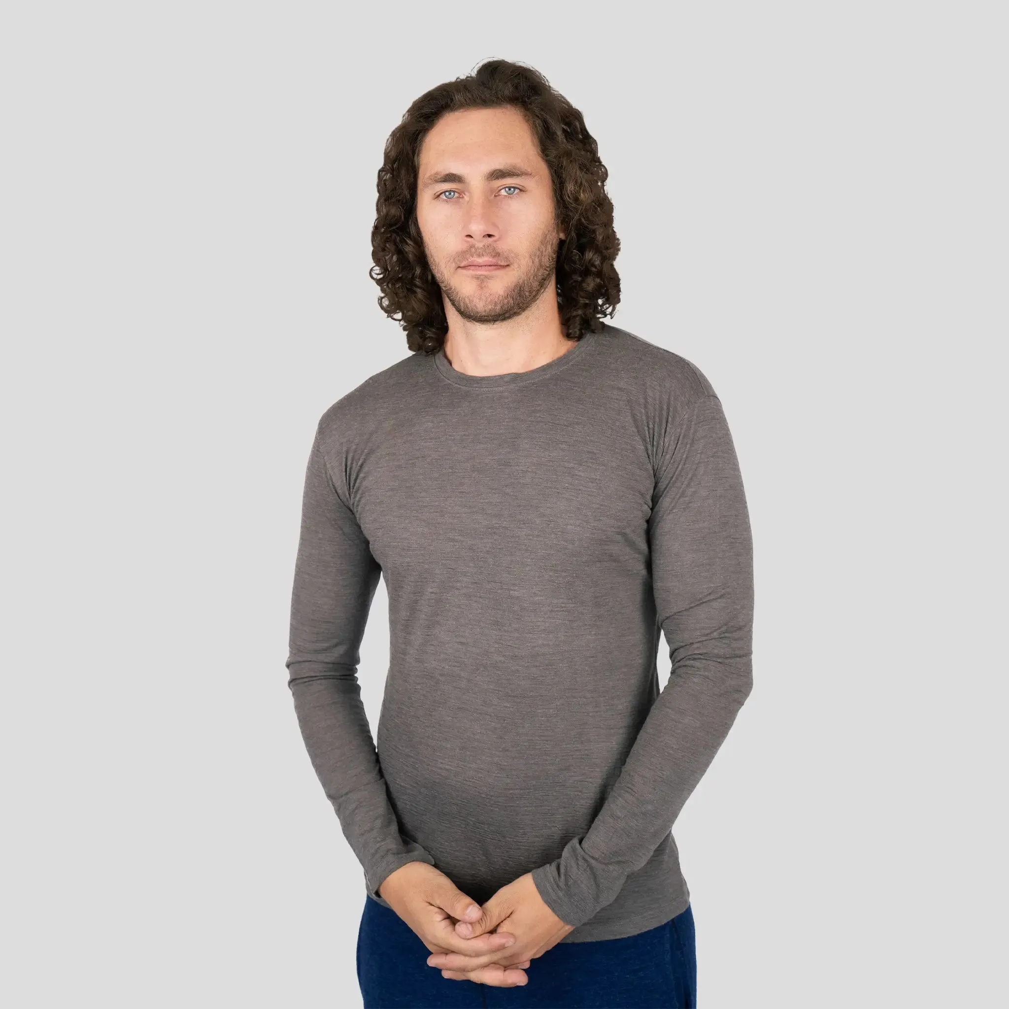 Men's Alpaca Wool Long Sleeve Base Layer: 160 Ultralight