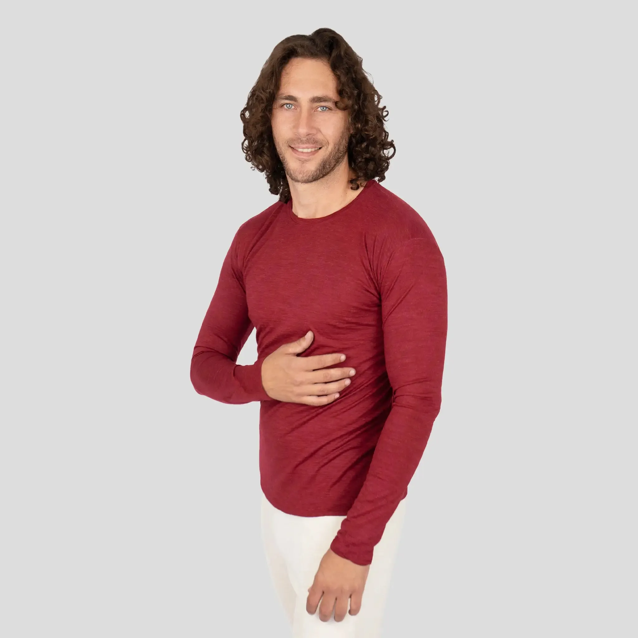 Men's Alpaca Wool Long Sleeve Base Layer: 160 Ultralight
