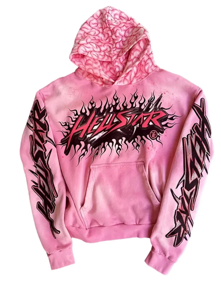 Men's & Women's 2-Piece Flame Print Hoodie and Drawstring Sports Pants Set – Trendy American-Style Hip-Hop Streetwear Suit