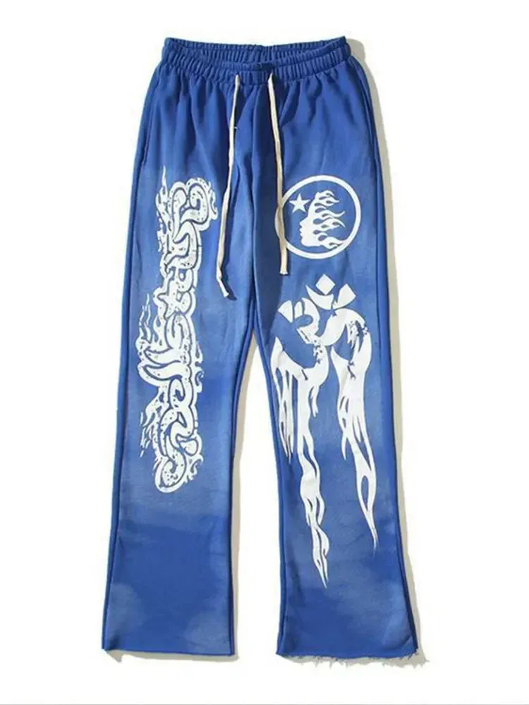 Men's & Women's 2-Piece Flame Print Hoodie and Drawstring Sports Pants Set – Trendy American-Style Hip-Hop Streetwear Suit