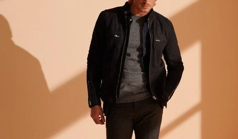 Men's Black Racer Nubuck Leather Jacket