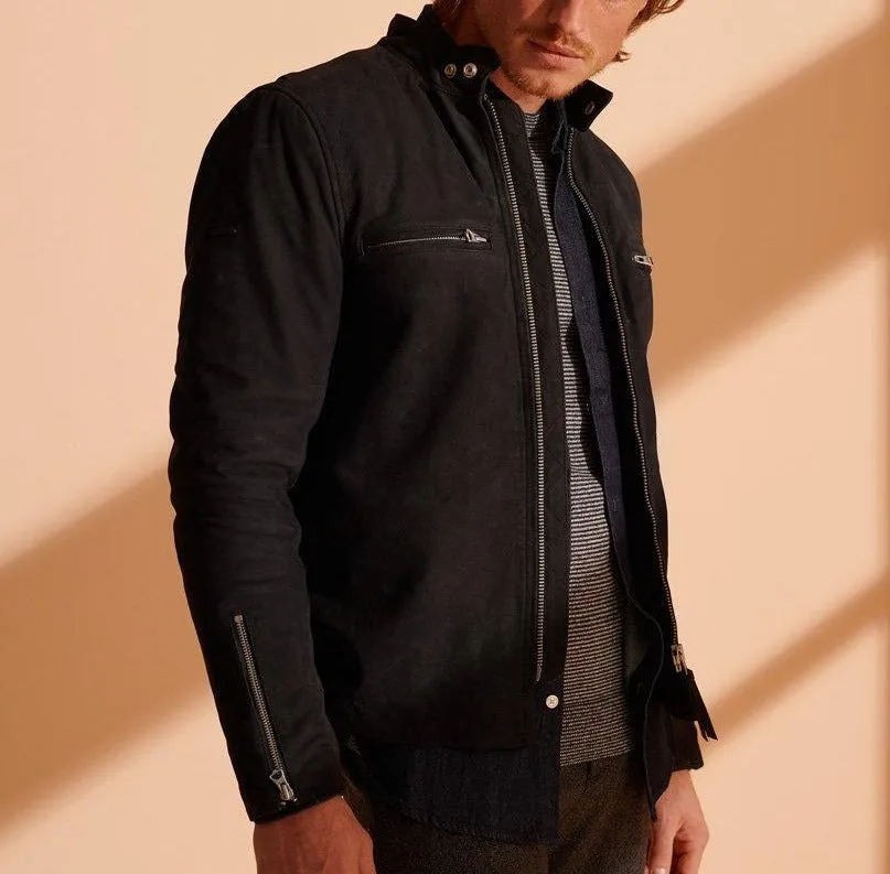 Men's Black Racer Nubuck Leather Jacket