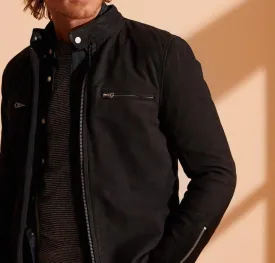 Men's Black Racer Nubuck Leather Jacket