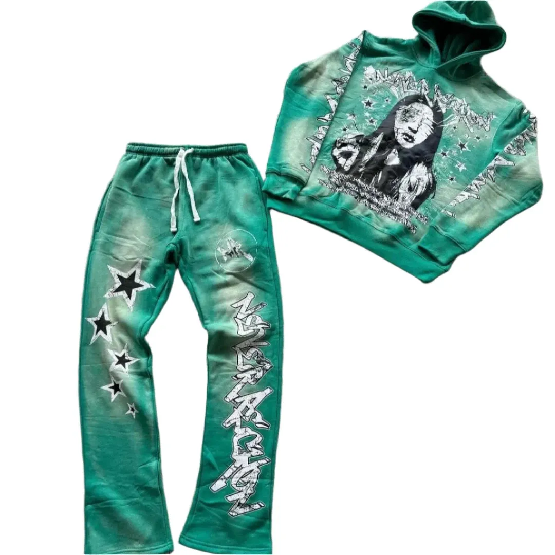 Men's Printed  Sweatshirt and Sweatpants Tracksuit – High Street Casual Loose-Fit Jacket and Pants Set for Couples
