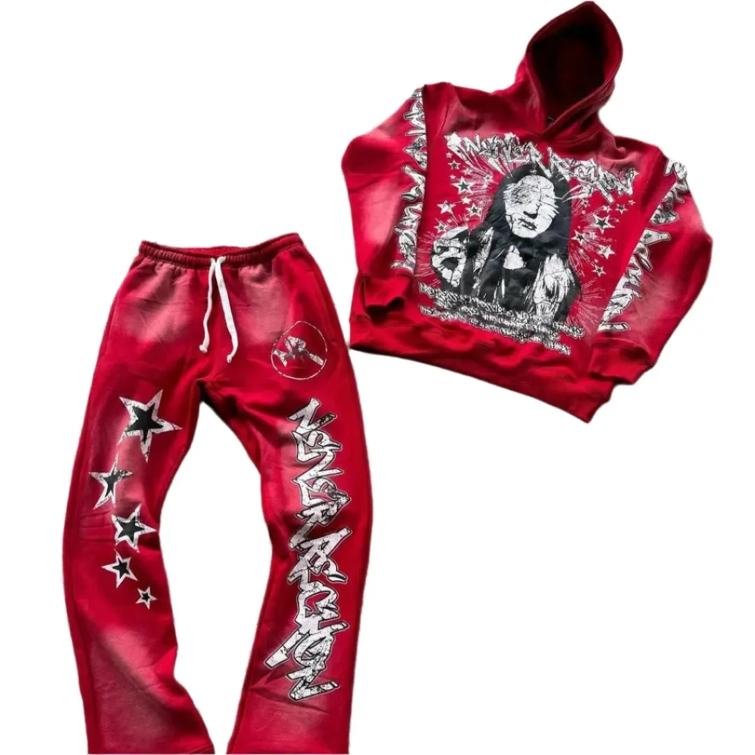 Men's Printed  Sweatshirt and Sweatpants Tracksuit – High Street Casual Loose-Fit Jacket and Pants Set for Couples
