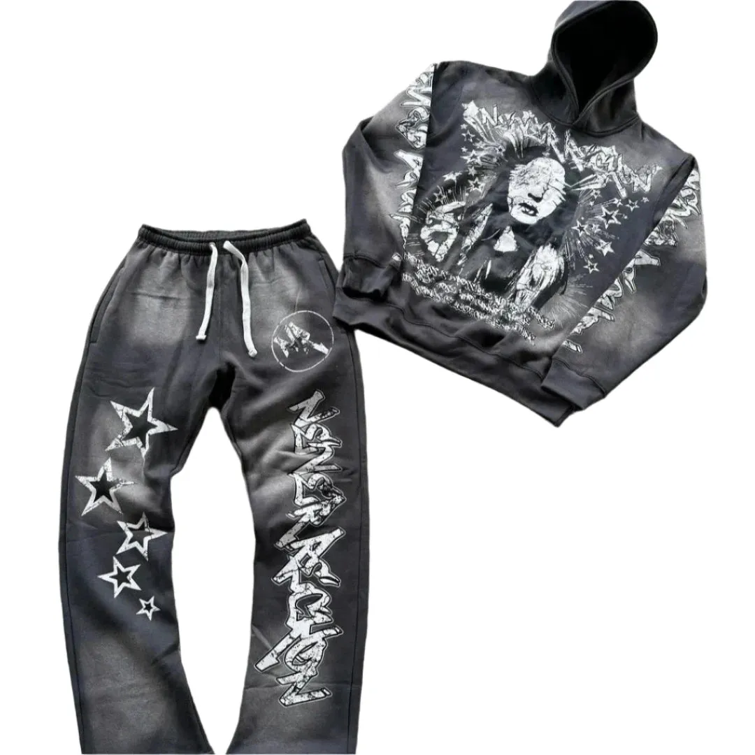 Men's Printed  Sweatshirt and Sweatpants Tracksuit – High Street Casual Loose-Fit Jacket and Pants Set for Couples