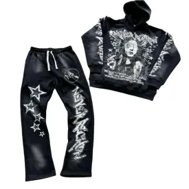 Men's Printed  Sweatshirt and Sweatpants Tracksuit – High Street Casual Loose-Fit Jacket and Pants Set for Couples