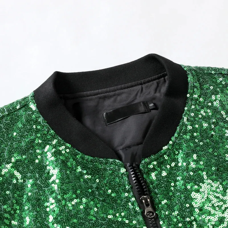 Men’s Purple Sequin Bomber Jacket – Zip-Up Sparkle Baseball Coat for Parties