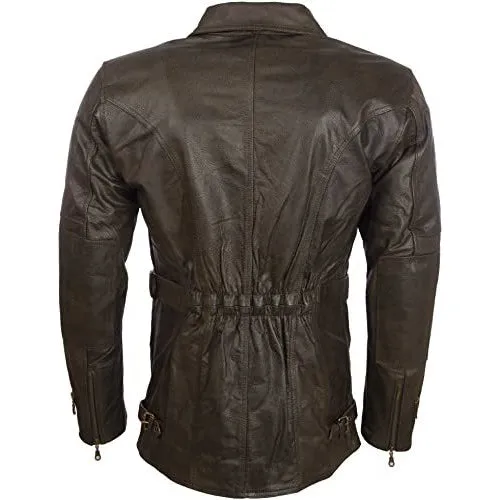 Men's Real Cowhide Leather Belted Motorbike Coat