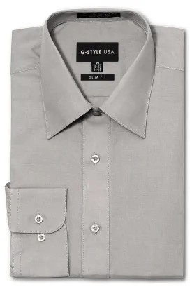 Men's Slim Fit Solid Color Dress Shirt (Grey)