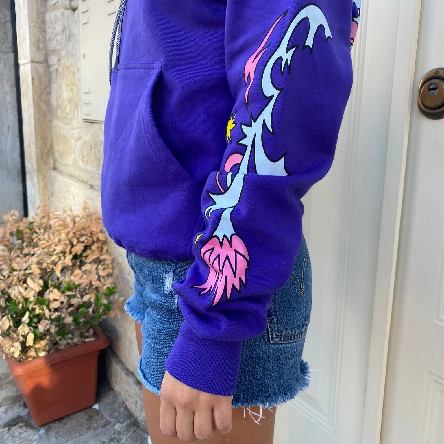 Mushroom Felpa con cappuccio con stampa Flowers 23020-35 viola