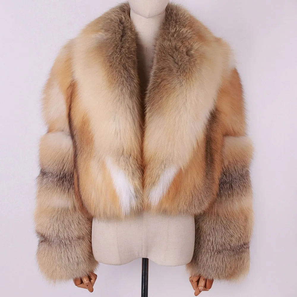 Natural Big Collar Real Fox Fur Coat