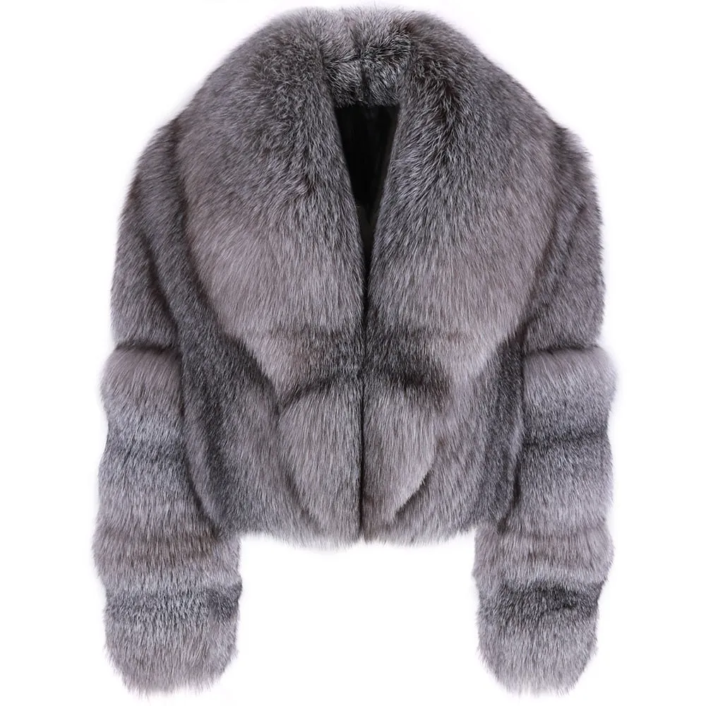 Natural Big Collar Real Fox Fur Coat