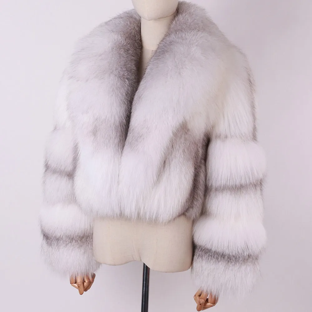 Natural Big Collar Real Fox Fur Coat