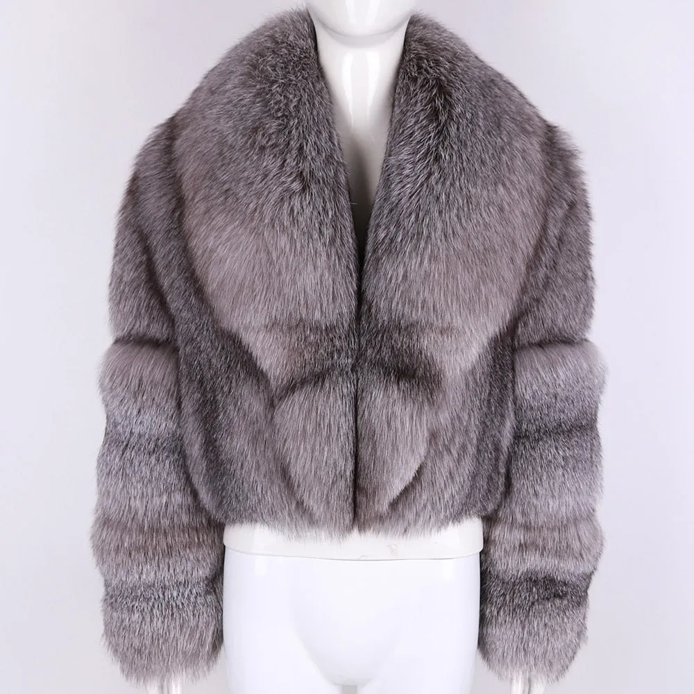 Natural Big Collar Real Fox Fur Coat
