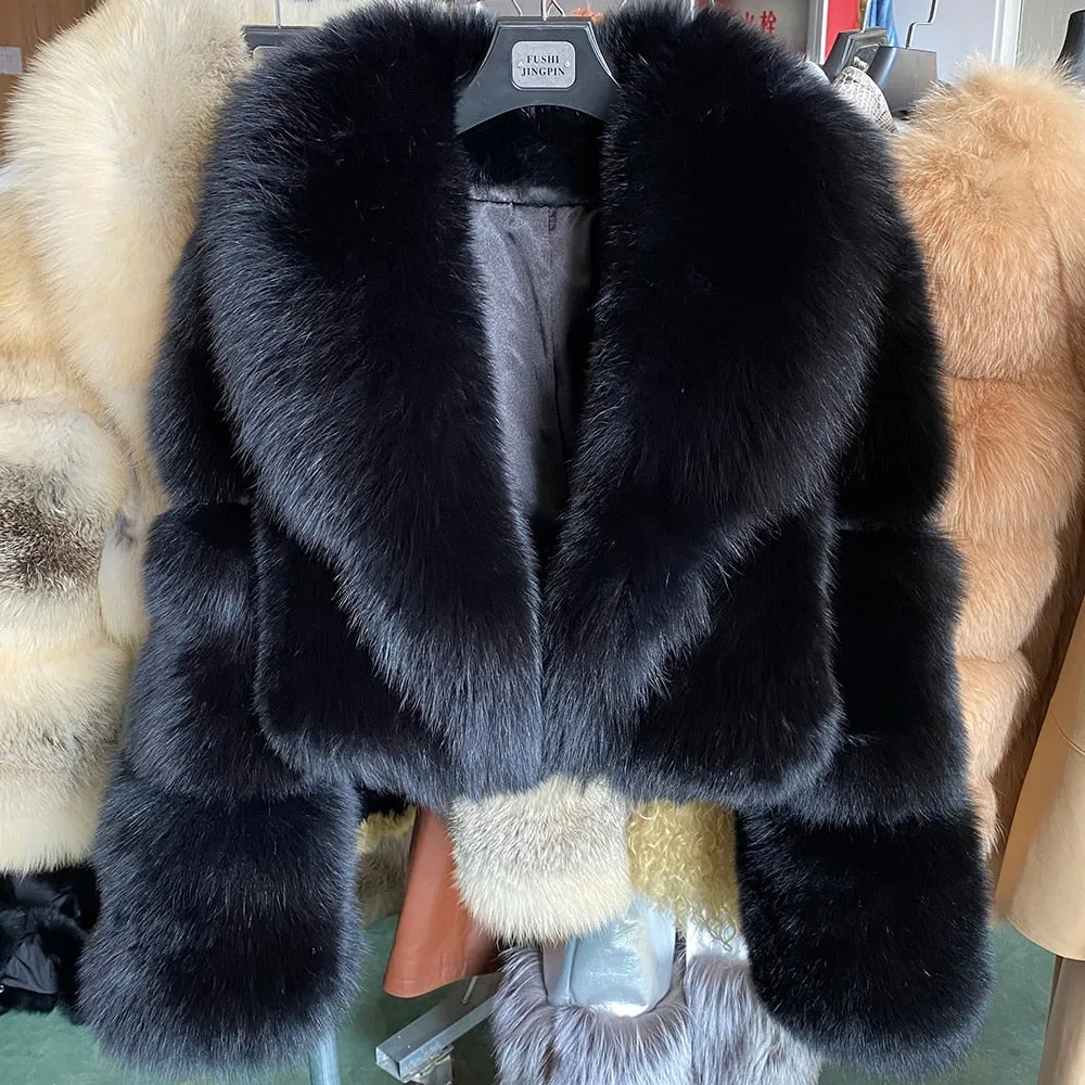 Natural Big Collar Real Fox Fur Coat