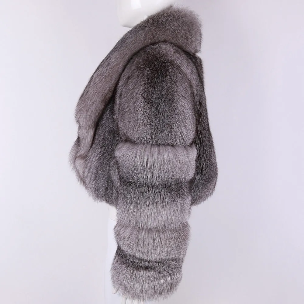 Natural Big Collar Real Fox Fur Coat