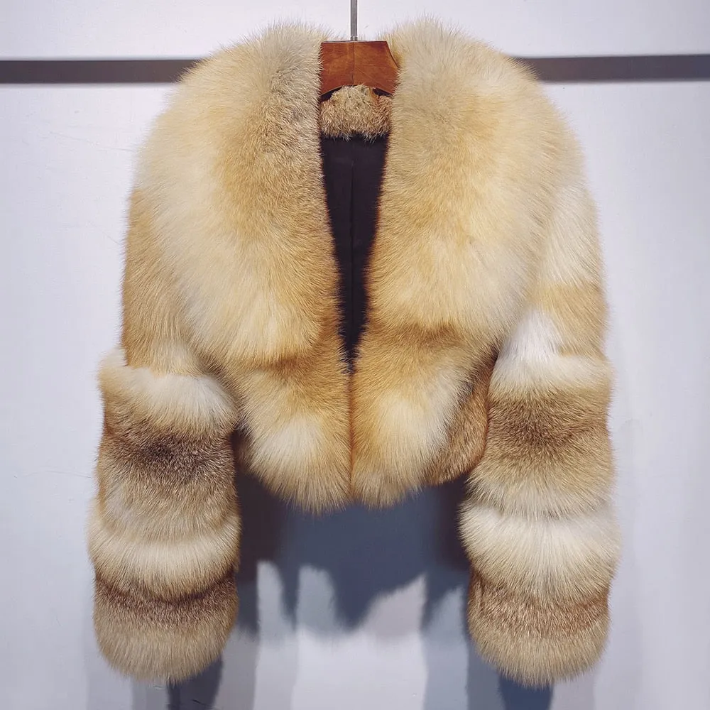 Natural Big Collar Real Fox Fur Coat