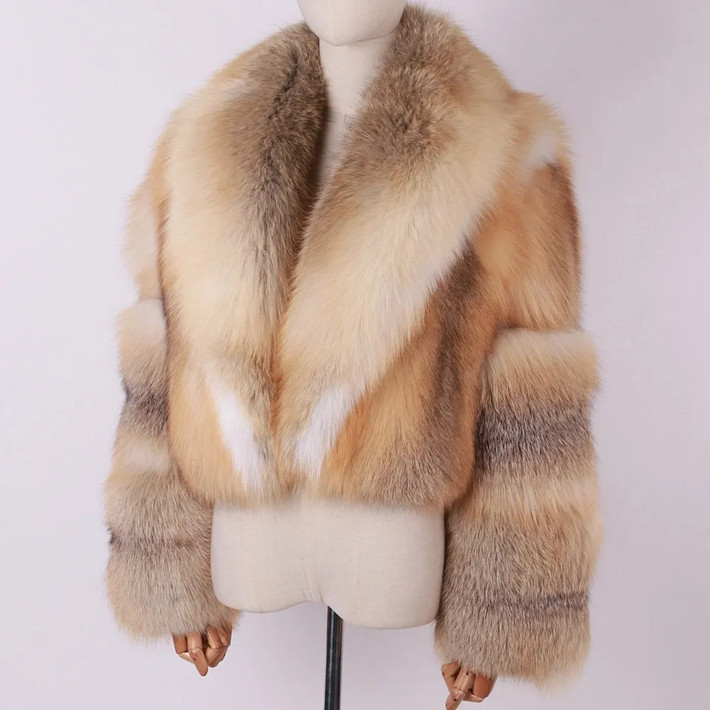 Natural Big Collar Real Fox Fur Coat