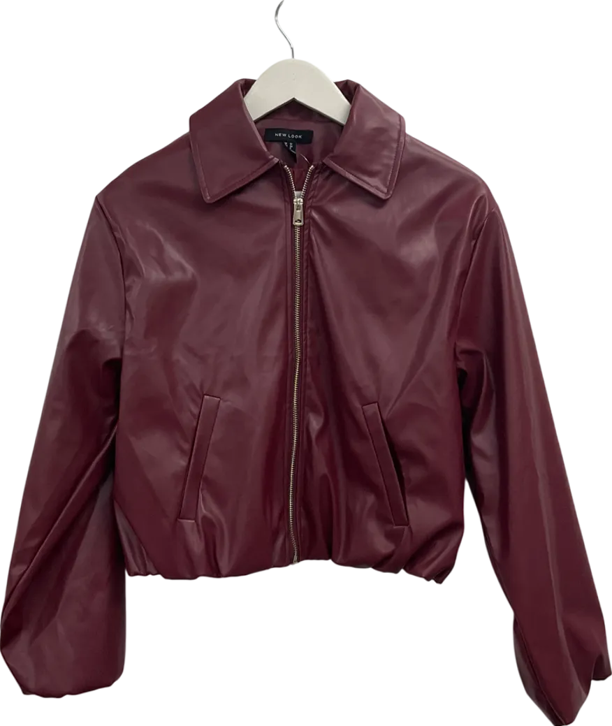 New Look  Burgundy Faux Leather Bubble Hem Bomber Jacket UK 10