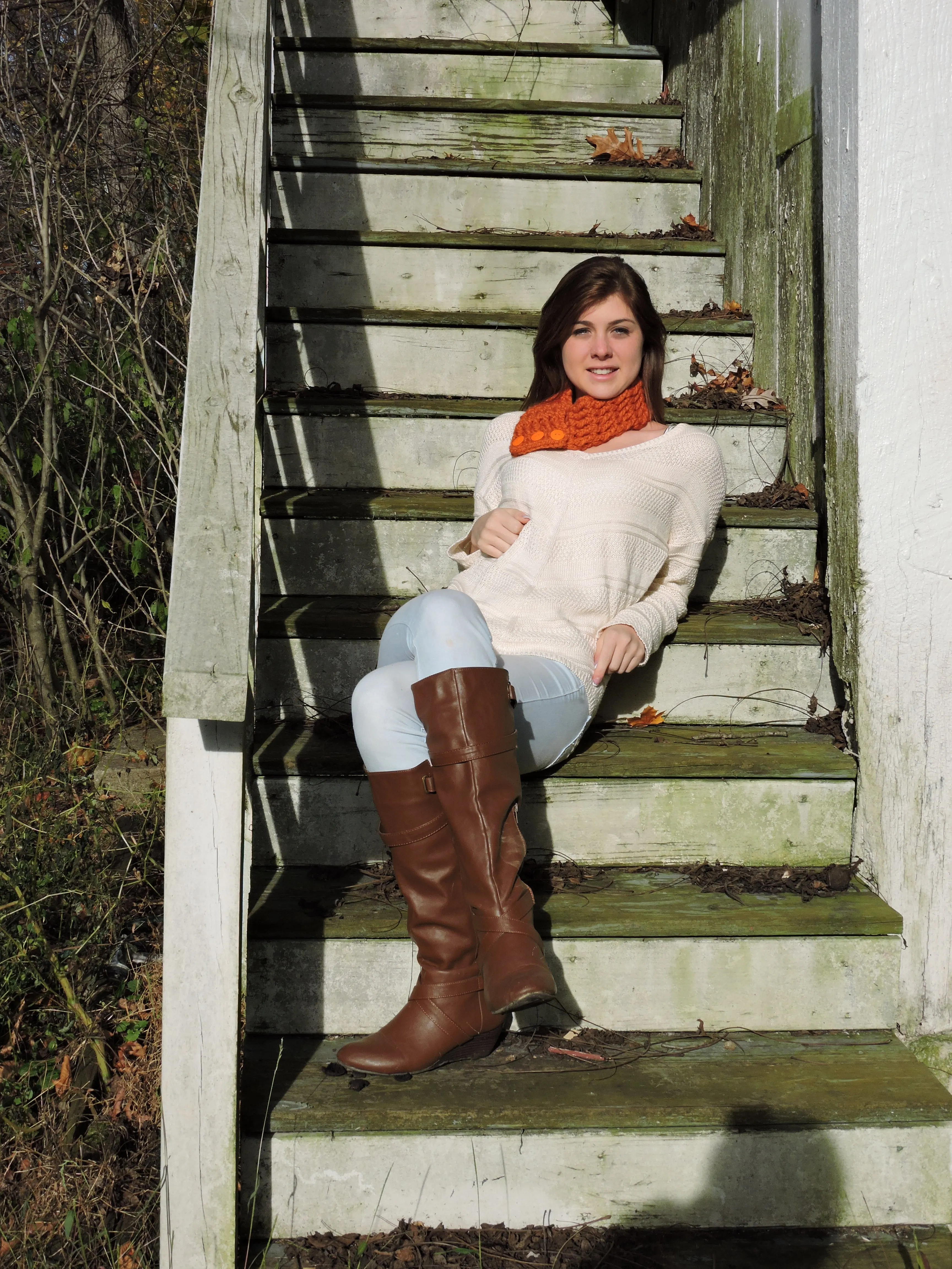 Orange pumpkin button scarf