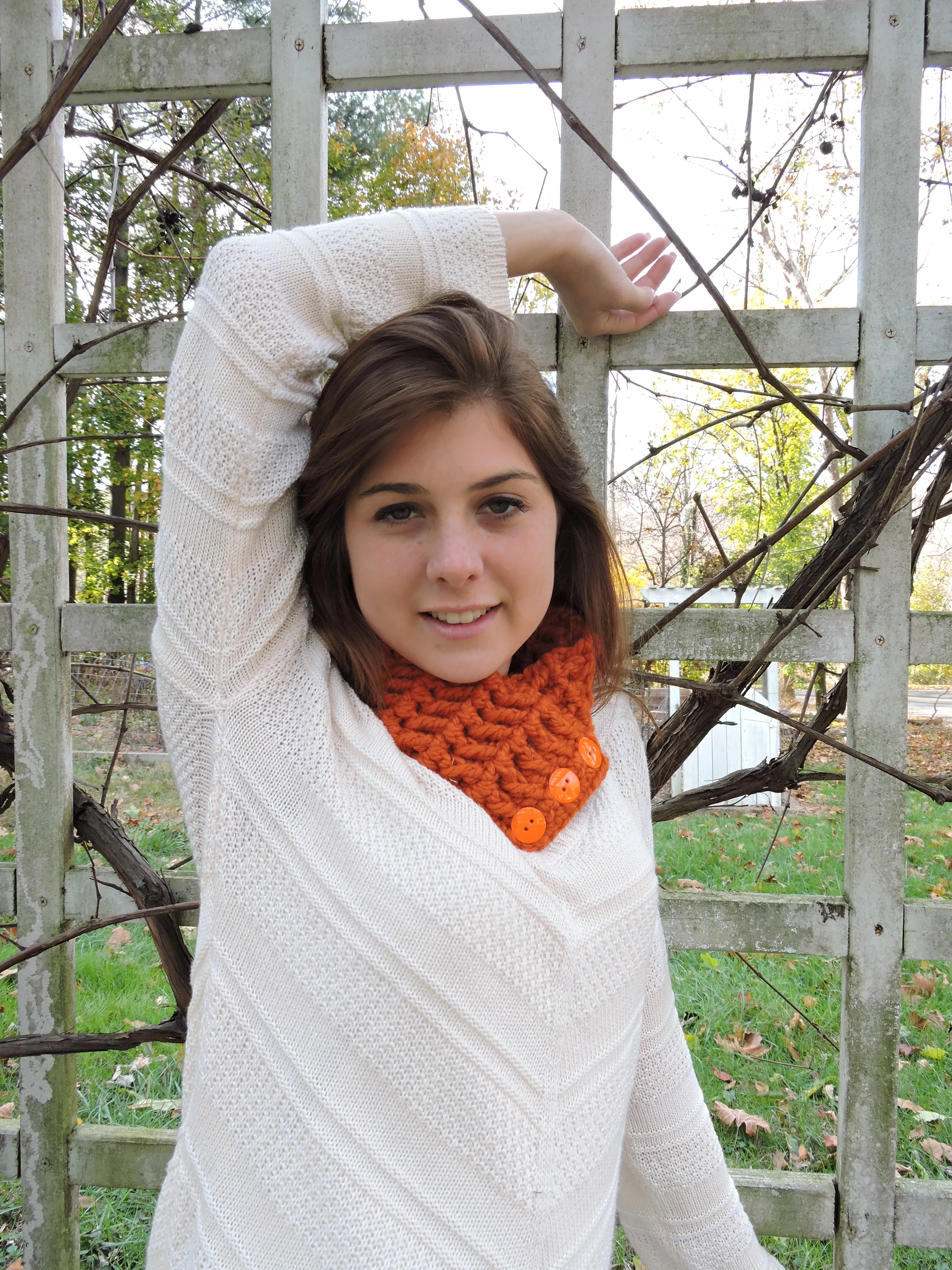 Orange pumpkin button scarf