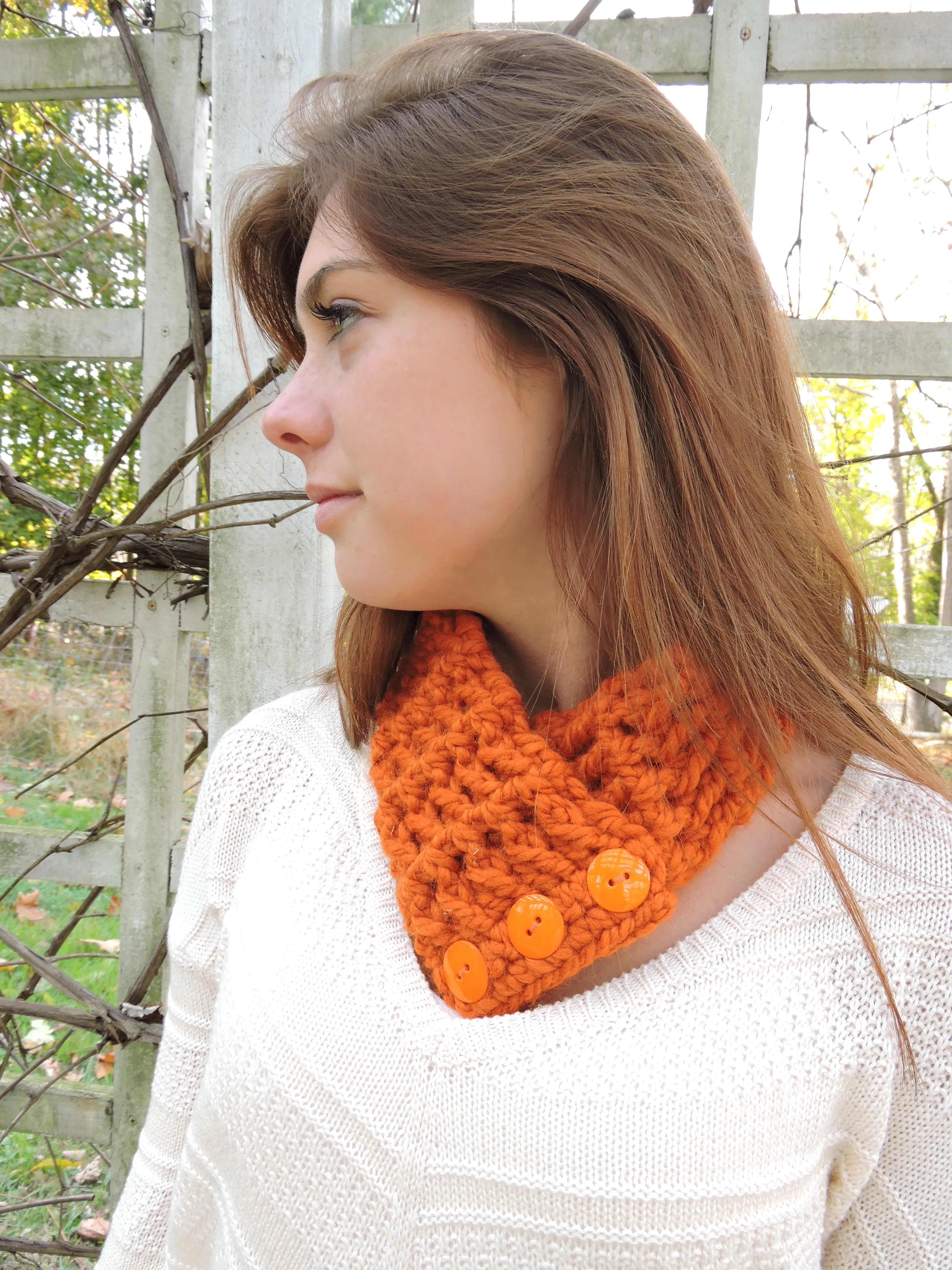 Orange pumpkin button scarf
