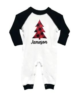 Personalized Plaid Christmas Tree Long Sleeve Raglan Jumper