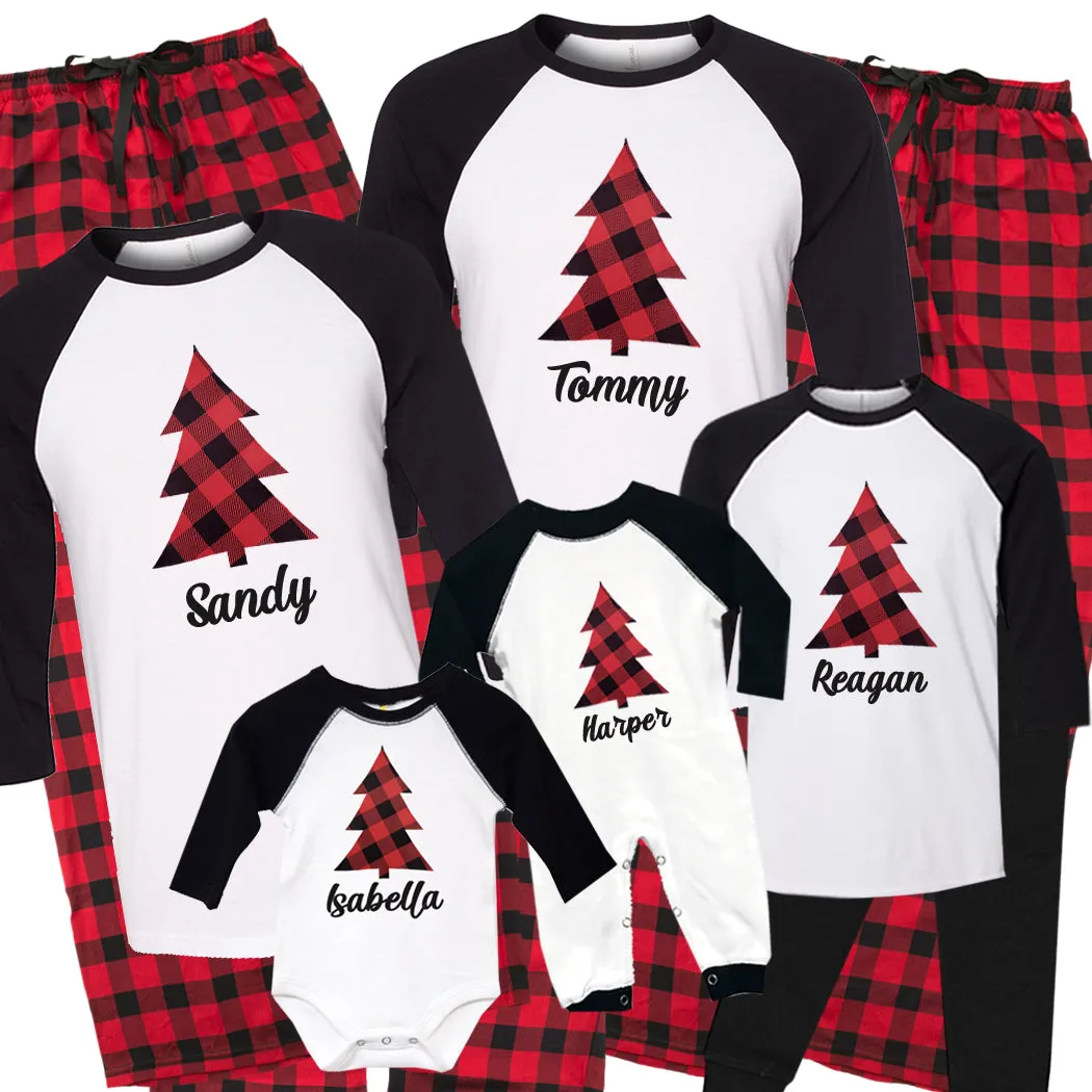 Personalized Plaid Christmas Tree Long Sleeve Raglan Jumper