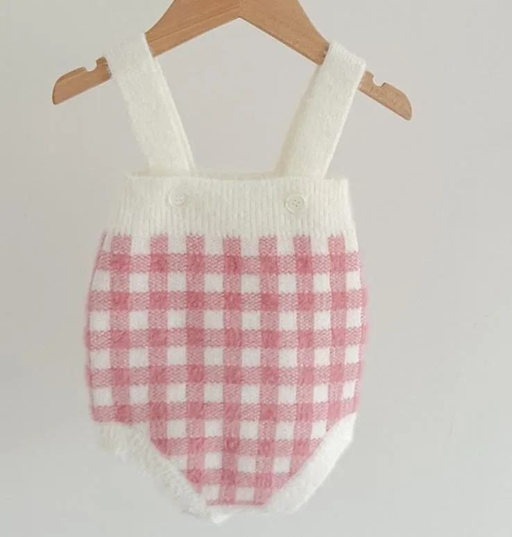 Pink Checked Knitted Romper & Sweater