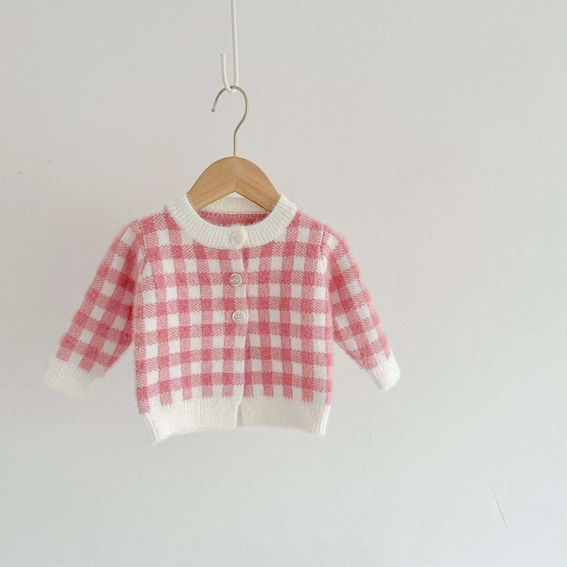 Pink Checked Knitted Romper & Sweater