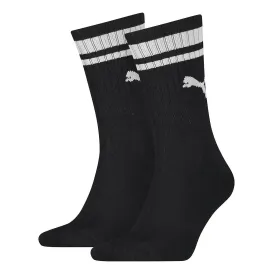 Puma 2 Pack Crew Heritage Stripe Socks - Adult - Black/White